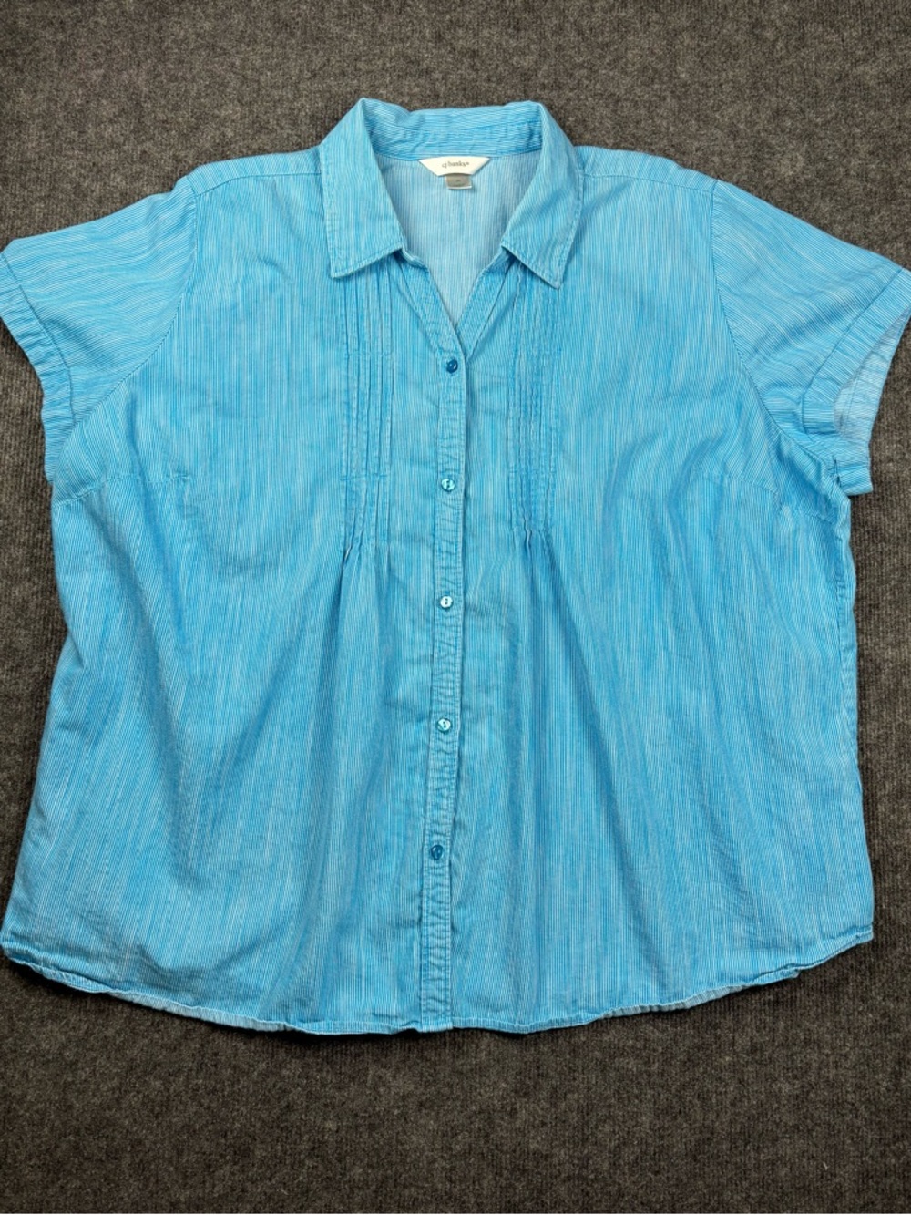 CJ Banks Light Blue Pintuck Button-Front Blouse